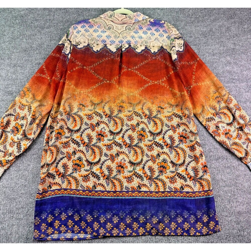 Susan Graver Button Front Tunic Top L Floral Paisley Print Long Sleeve Boho - Picture 5 of 15